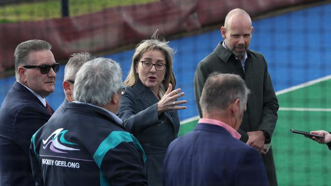 The former Minister for Commonwealth Games Delivery and now Premier, Jacinta Allan, at Corio’s Stead Park to announce a major upgrade in June, 2022. Picture: Alan Barber