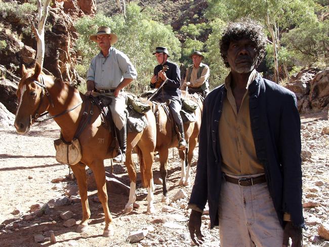 David Gulpilil with Gary Sweet, Damon Gameau and Grant Page The Tracker. Picture: Supplied