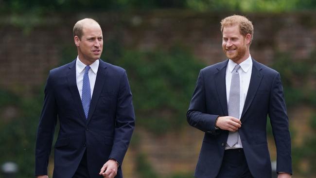 Prince William and Prince Harry arrive for the unveiling of a statue of their mother in 2021. Picture: AFP