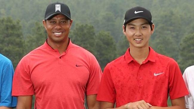 Tiger Woods with Min Woo Lee, who has joined his golf revolution. Picture: Supplied