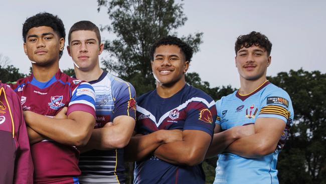 Karl Oloapu (Wavell SHS), Lewis Symonds (Coombabah SHS), Josiah Pahulu (Ipswich SHS), and Seth Nikotemo (Keebra Park SHS), pictured at Red Hill. Note Lewis is not in this squad, but will be watch by under 19 selectors this season in the Langer Trophy. Picture Lachie Millard