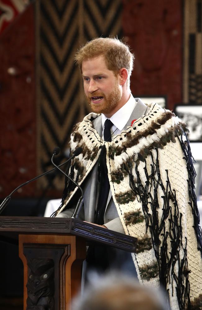 Prince Harry, mid-speech today. Picture: Getty Images