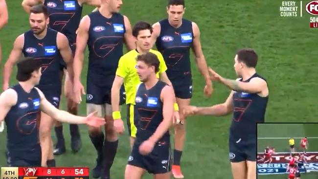 Toby Greene in the moments after the incident. Picture: Fox Footy