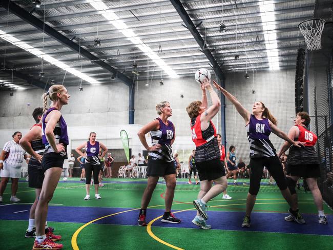 Indoor netball action on the Gold Coast. Picture: Paul Harris Photographer
