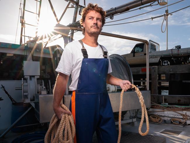 San Remo, VICTORIA - February 21, 2025: Gummy shark fisherman Joshua Rule, who is extremely concerned about changes to Marine Park rules that will force him from some of his best fishing grounds. His fishing boat is called ÃThe Endeavour"Picture: The Australian / Nadir Kinani