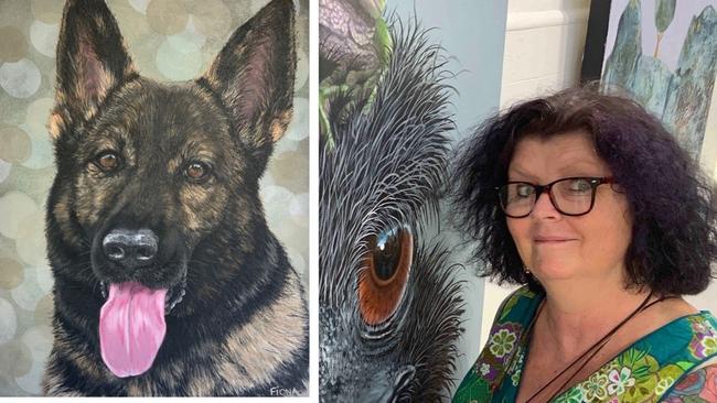 Sunshine Coast artist Fiona Groom created a portrait of fallen police dog Rambo, killed in the line of duty while on the tail of a wanted man in Maryborough earlier this year.