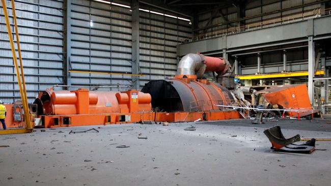 A damaged turbine at the Callide C power station.