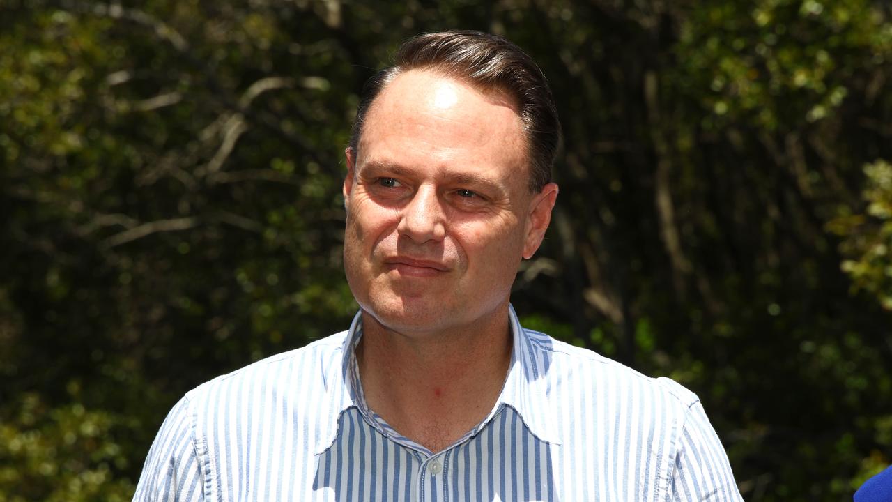 Brisbane Lord Mayor Adrian Schrinner at a media conference in Brisbane on Saturday. Picture: David Clark