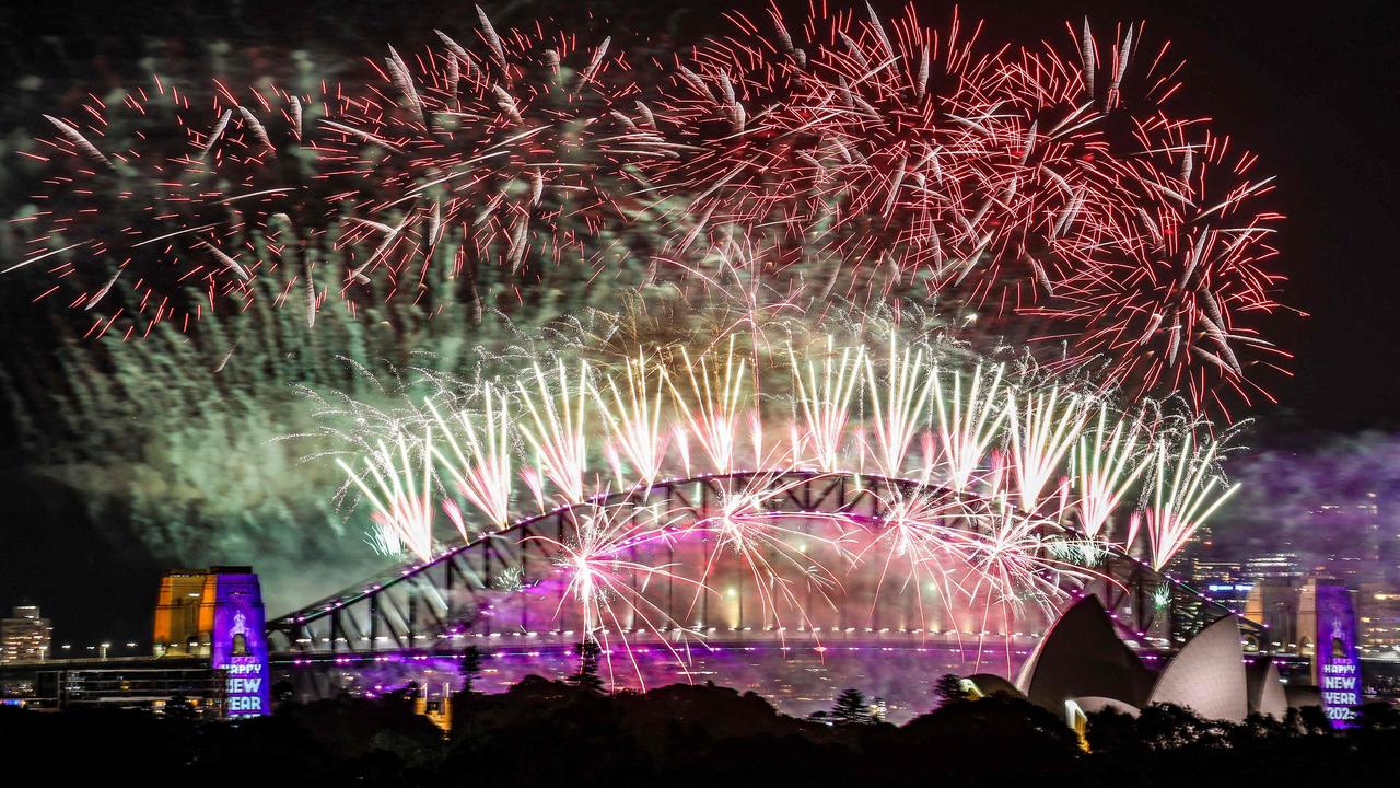 Fireworks over Sydney’s Harbour Bridge and Sydney Opera House. Picture: David Gray/AFP