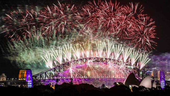 Fireworks over Sydney’s Harbour Bridge and Sydney Opera House. Picture: David Gray/AFP