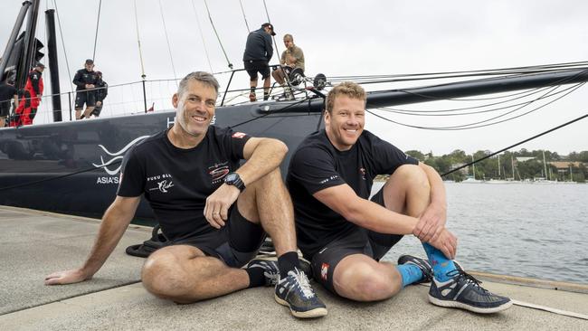 Scott Salter and Nick Meyer are part of Scallywag supermaxi crew racing to Hobart. Pic: Matthew Vasilescu.