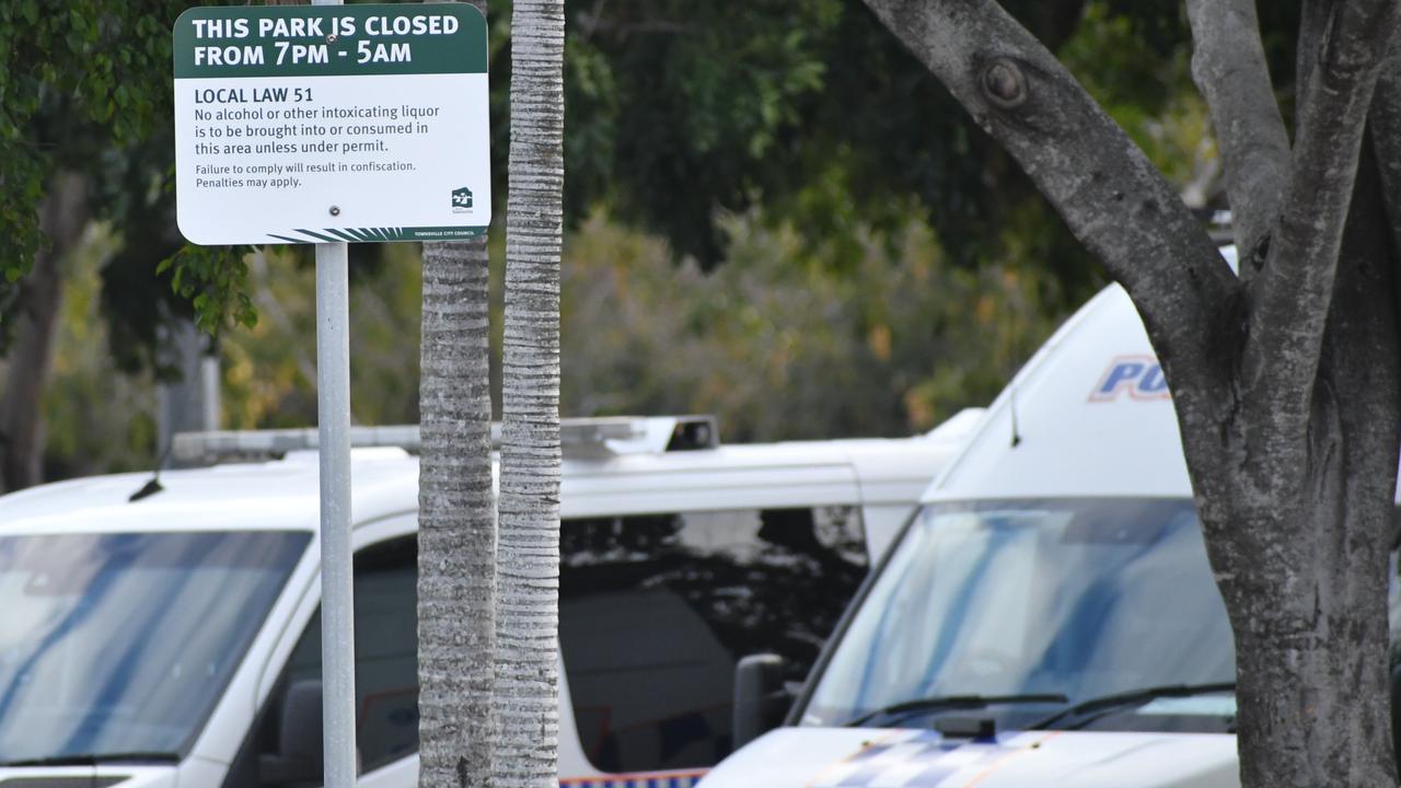 A Townsville City Council claiming that Dean Park is closed from 7pm to 5am and that alcohol is banned from being brought into the park and consumed. The toothless warning claims that a failure to comply will result in confiscation and that “penalties may apply”. Picture: Cameron Bates