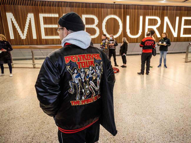 Members of the KISS Army at Melbourne Airport to greet the band on their arrival in Australia. Picture: Jake Nowakowski