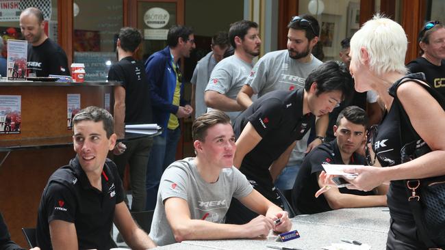 CYCLING - World tour TEAM Dimension Data attend a signing in Gays Arcade, Adelaide. The 2018 season kicks off proper for Team Dimension Data for Qhubeka at the UCI World Tour opener, The Santos Tour Down Under in Adelaide, Australia. .(AAP/Emma Brasier)