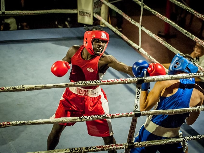 Rising boxing star Fred Zziwa in action during an amateur fight.