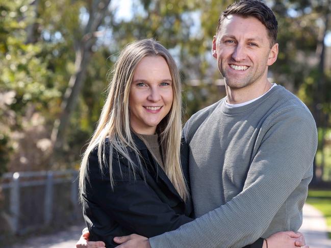 Stamp DutyKelly Spanos and partner Dylan Hicks at Elder Pk , Adelaide Image/Russell Millard