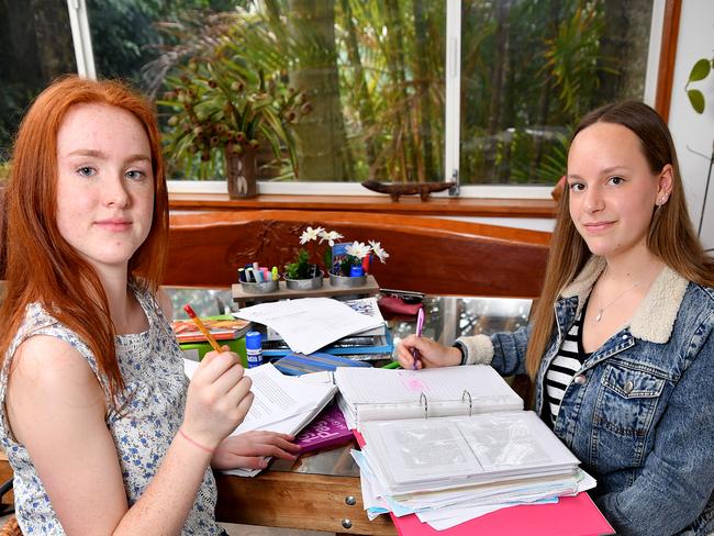 Frenchs Forest-based students Eliza Rowley and Sasha Follett expressed concern ahead of their HSC exams. Picture: Joel Carrett.