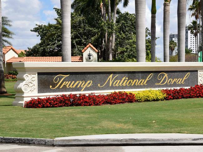 (FILES) This file photo taken on April 03, 2018 shows Trump National Doral sign of the golf resort owned by U.S. President Donald Trump's company in Miami, Florida on April 3, 2018. - US President Donald Trump said on Saturday the next G7 summit will not be at one of his own Florida golf clubs, reversing a decision that had sparked corruption accusations. (Photo by Michele Eve Sandberg / AFP)