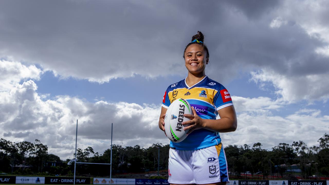 The Gold Coast Titans will host an NRL/NRLW double header this Saturday at Cbus Super Stadium. Titans player Destiny Brill. Picture: Jerad Williams