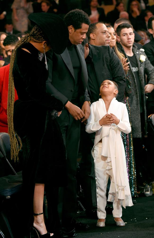 Beyonce, Jay Z and daughter Blue Ivy Carter during the 60th Annual GRAMMY Awards at Madison Square Garden on January 28, 2018 in New York City. Picture: Getty