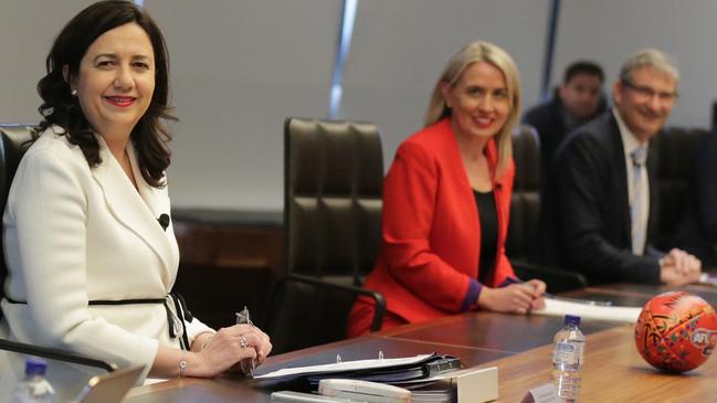 Premier Annastacia Palaszczuk at the meeting today with the AFL discussing the grand final, Kate Jones - Photo Supplied