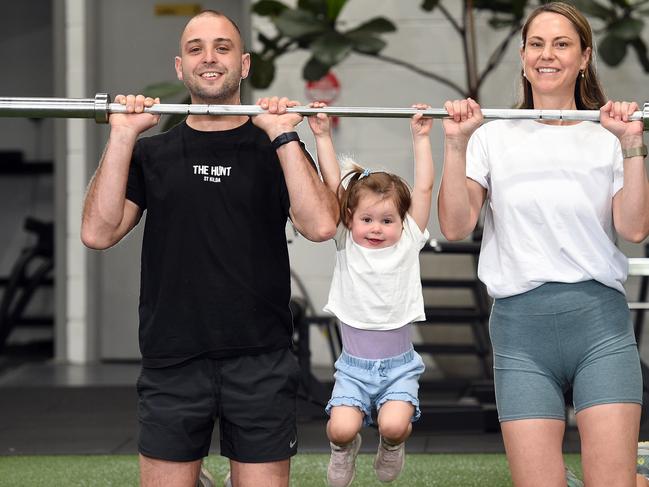 Eddie Espinosa and Kate Lawrence with Lulabelle. Story about Victorians having the healthiest habits in the country. Picture: David Smith