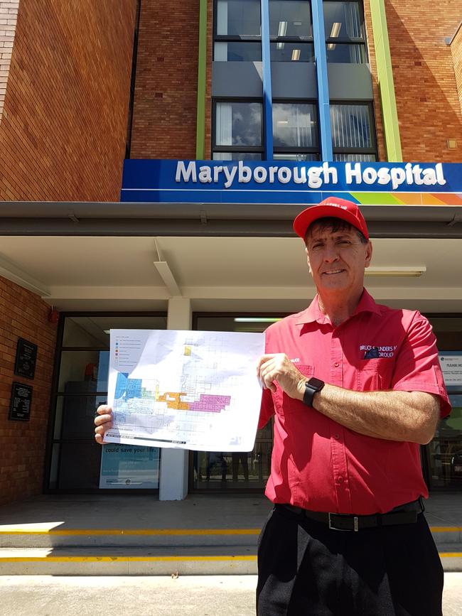 Maryborough MP Bruce Saunders with plans for the upgrade to the Maryborough Base Hospital.