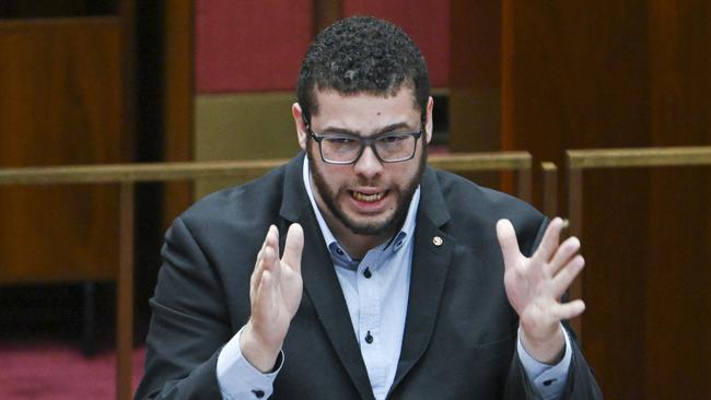 Greens Senator Jordon Steele-John called the NDIS bill “the greatest betrayal of our community ever perpetrated by the government.” Picture: NewsWire / Martin Ollman