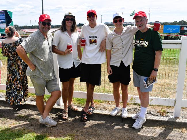 Scott Bullock, Rylan Bullock, Brandon Kondic, Keason Bullock and Michael Bullock having an action-packed day at the Ladbrokes Stony Creek Cup on Sunday, March 09, 2025. Picture: Jack Colantuono