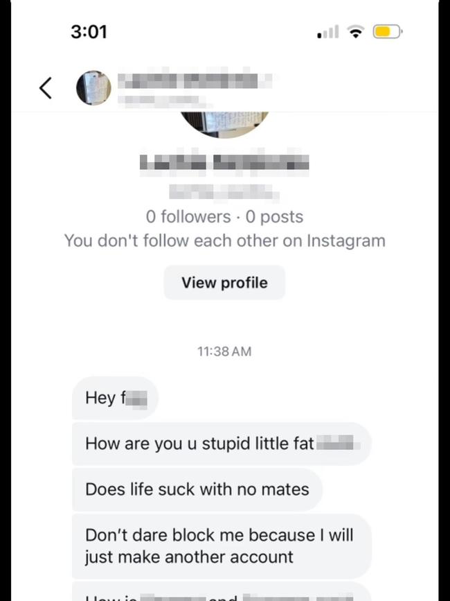 Vile messages allegedly sent to a student at Scots College. Picture: Supplied