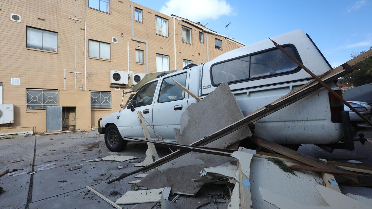 Debris in the carpark of the apartment building. Picture: AAP / Russell Millard