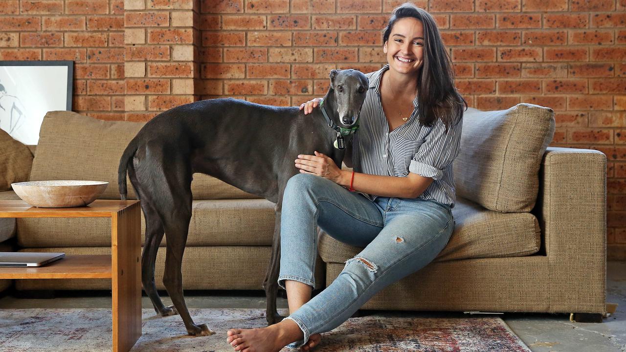 Pictured at home is Becchara Palmer with her dog Stirling. Picture: Tim Hunter.