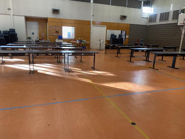 East Marden's gym, which has been turned into classrooms, after black dust fell from a building roof. Picture: Supplied