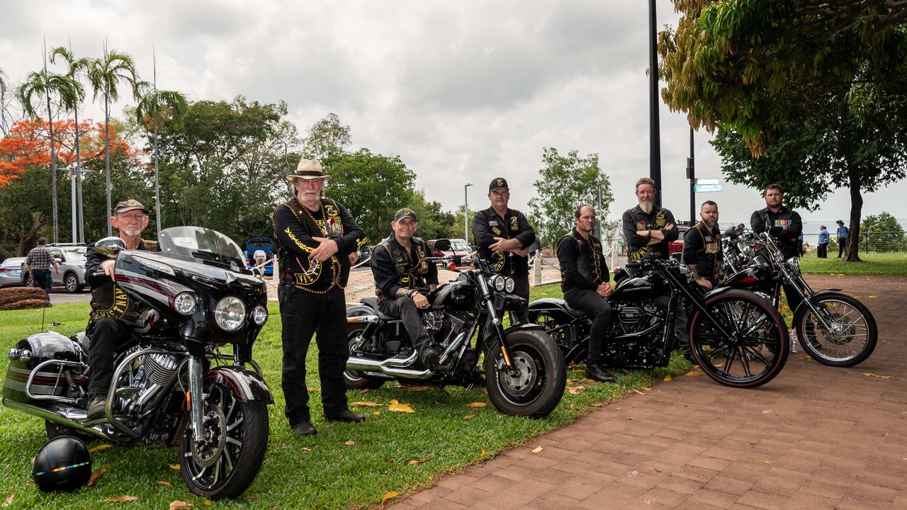 Veterans Motorcycle Club NT Chapters at the Darwin Cenotaph's Remembrance Day service, 2023. Picture: Pema Tamang Pakhrin