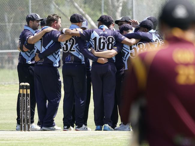 Buckley Ridges players celebrate a wicket against Hallam Kalora Park. Picture: Valeriu Campan