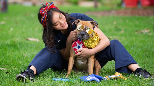 Lord Smith Animal Hospital nurse Audrey Lim with her rescue dog Nala. Picture: Sarah Matray