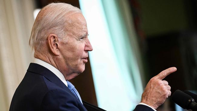 US President Joe Biden speaks during a joint-press conference British Prime Minister Rishi Sunak in the East Room of the White House in Washington.