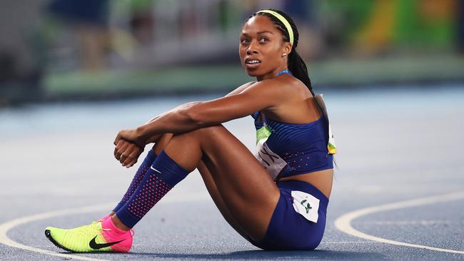 Allyson Felix laments her loss in the 400m final. Picture: Phil Hillyard