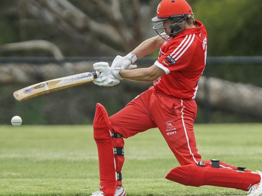 MPCA - Sorrento batsman Jedd Falck swing hard. Picture: Valeriu Campan