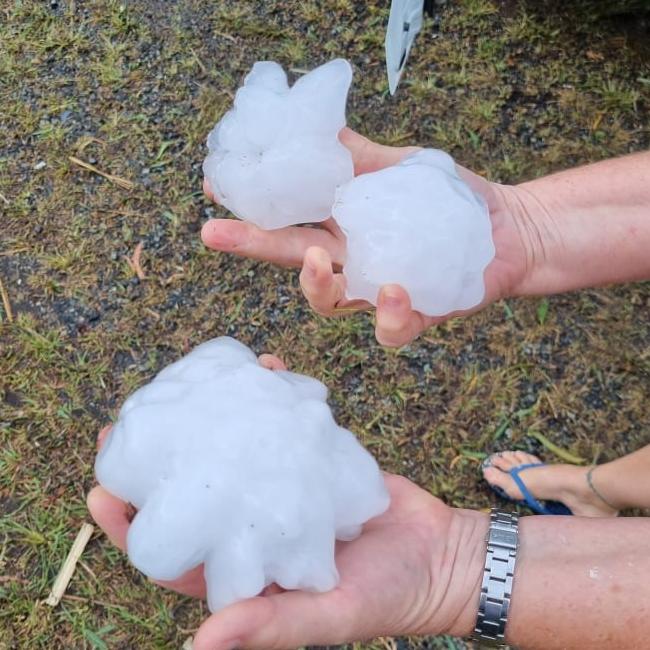 Giant hailstones measuring 12cm that fell at Yalboroo near Mackay on October 19. Picture: Supplied