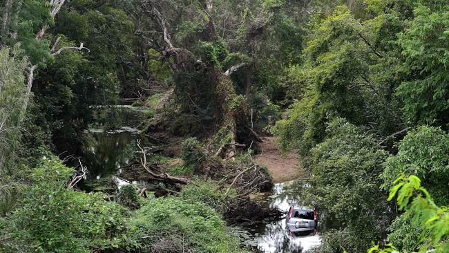 A stolen car has been found dumped in the Bohle River near a Dalrymple Road overpass. PICTURE: MATT TAYLOR.