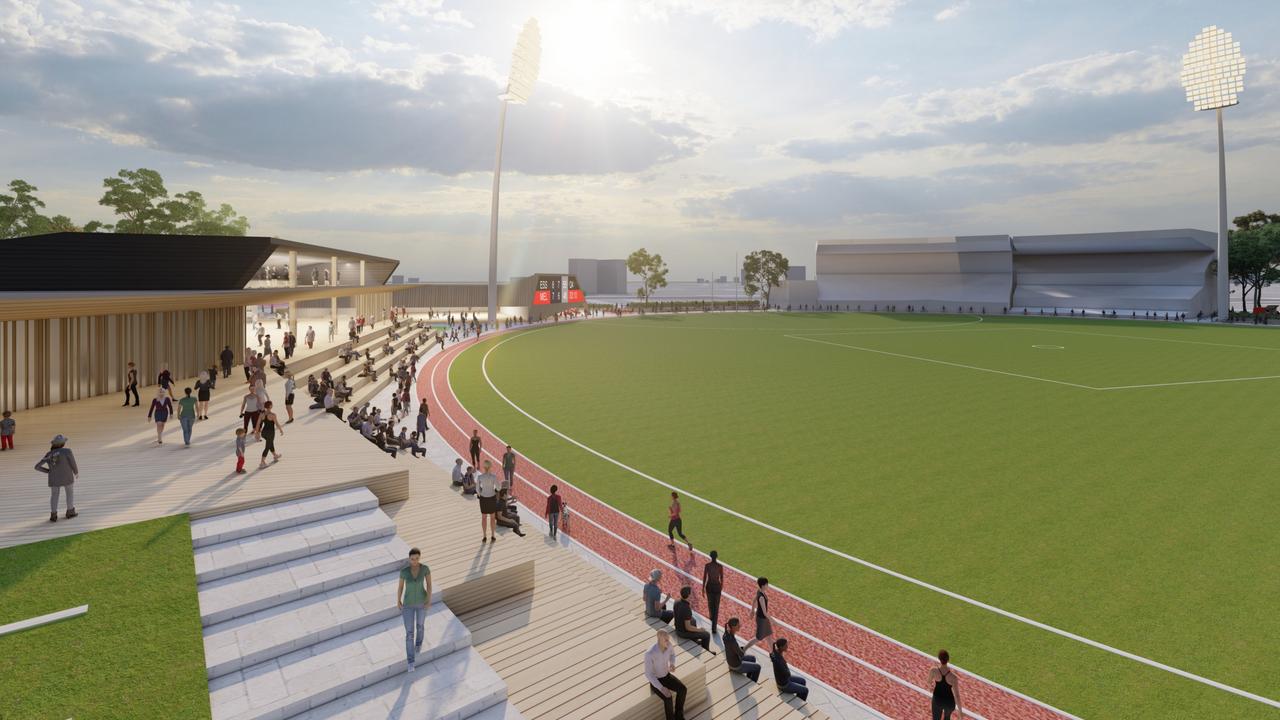 An artists impression of the $50 million redevelopment proposed for Essendon’s iconic Windy Hill Oval., Credit: Jackson Architecture