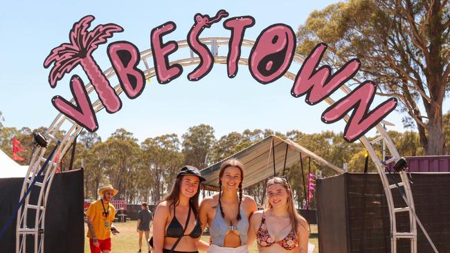 Party in the Paddock 2024. Merryn Browne of Burnie, Asha Porteus of Smithton, and Morgan Biggar of Somerset. Picture: Stephanie Dalton