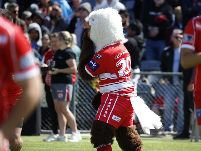 The Eagles mascot fires up the fans. Picture Warren Gannon Photography