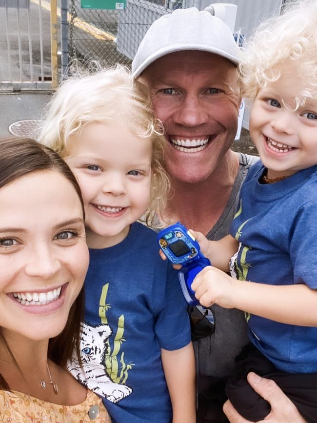 Lauren Brant, Barry Hall and their two young children in Queensland. Picture: Instagram