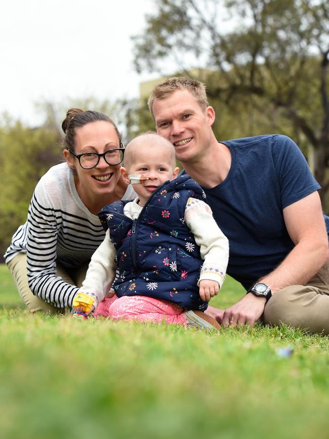 Jacqui, a teacher, and Rob, a firefighter, have put their careers on hold, with the family moving to Melbourne to allow Eleanor to access the best possible care. Picture: JOSIE HAYDEN