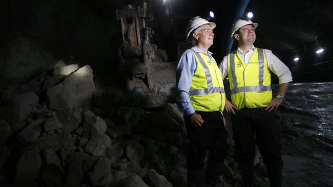 Dennis Cliche, CEO Sydney Motorway Corp, with WestConnex Minister Stuart Ayres inside the M4 East Tunnels at Haberfield.