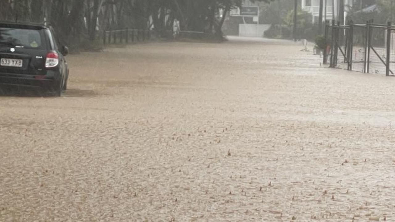 The water at Upolu Esplanade at Clifton Beach was waist deep by noon on December 17. Picture: Bronwyn Farr