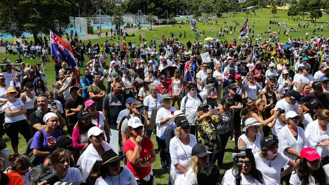 Crowds took to the streets of Sydney on Sunday to protest against vaccine mandates in Australia. Picture: NCA Newswire / Gaye Gerard