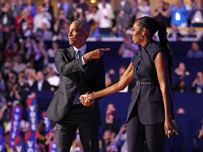 The pair campaigning for Kamala Harris last August. Picture: AFP